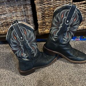 Black Western Cowboy Boots with Embroidered Design